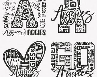 Aggies Svg, Aggies Typography 4 Sports Svg Mascot Pack, Aggies Typography Svg Cut Files Bundle, Aggies Mascot Svg Instant Download