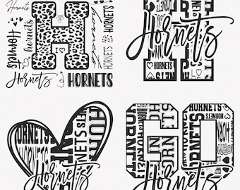 Hornets Svg, Hornets Typography 4 Sports Svg Mascot Pack, Hornets Typography Svg Cut Files Bundle, Hornets Mascot Svg Instant Download
