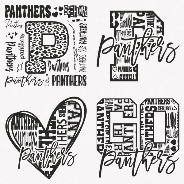 Panthers Svg, Panthers Typography 4 Sports Svg Mascot Pack, Paquete de archivos de corte Panthers Typography Svg, Panthers Mascot Svg Descarga instantánea