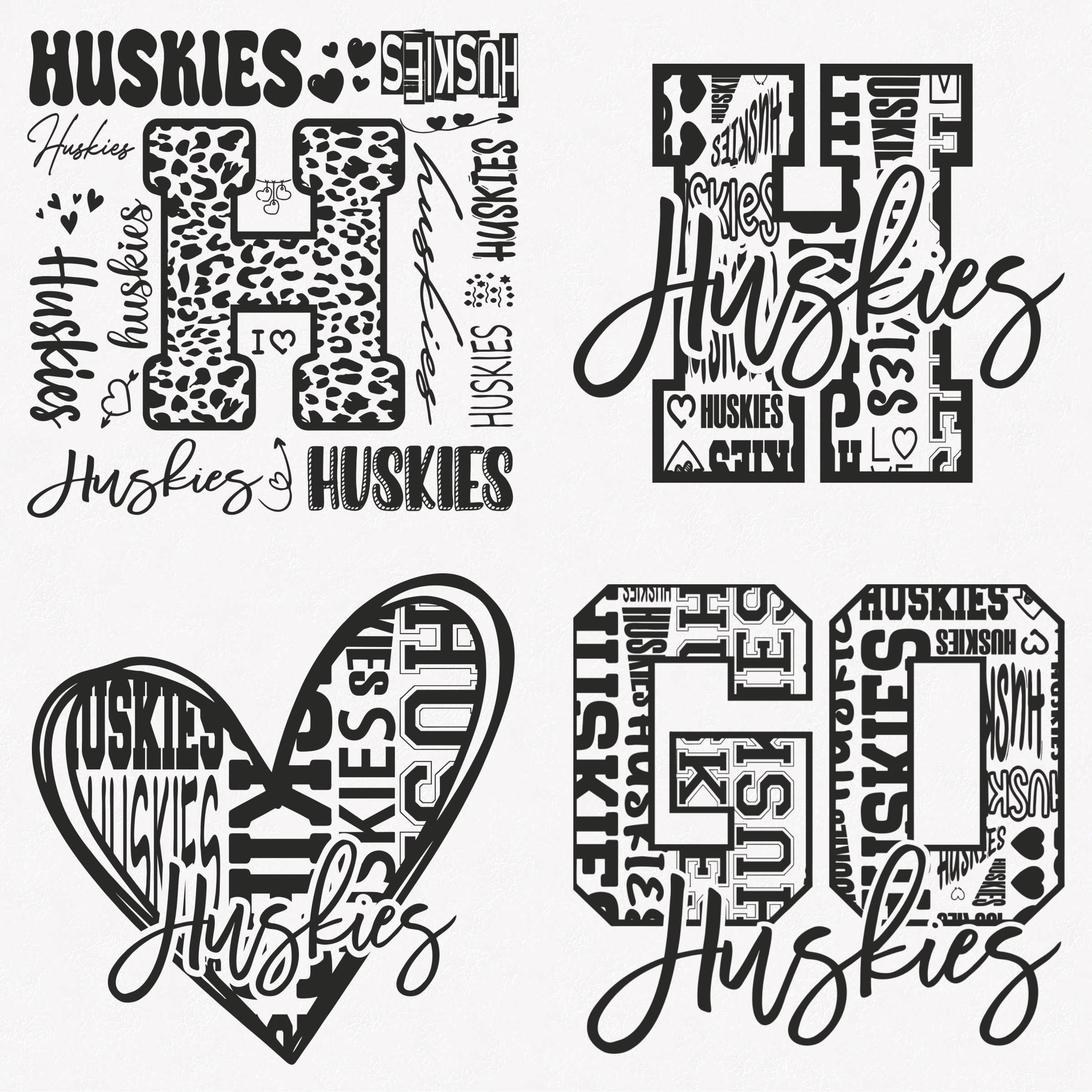 Husky M Lettering Huskies Svg, Huskies Typography 4 Sports Svg Mascot Pack, Huskies ...