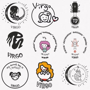 Virgo Svg, Virgin Zodiac Symbol Svg, Virgo Zodiac Sign Svg, 9-Pack Virgo Horoscope Svg Bundle, Virgo Cute Svg