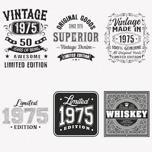 1975 svg, 50. Geburtstags-Svg, 6er-Pack 1975-Svg-Bundle, Vintage 1975-Svg, Limited Edition 1975-Svg-, Schnitt- und Aufbügel-Transferdateien