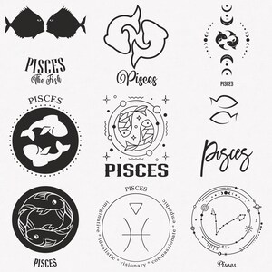 Fische, Fische Sternzeichen Symbol, Fische Sternzeichen Zeichen, 9-Pack Fische Horoskop SVG Bundle, Fische einfache SVG