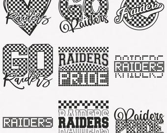 Raiders SVG, Raiders Karierte Typografie 9 Sport SVG Maskottchen Pack, Raiders Karierte Typografie Svg Cut Files Bundle