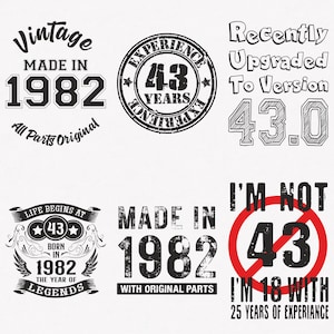 1982 Svg, 43e verjaardag Svg, 6-pack 1982 Svg-bundel, gemaakt in 1982 Svg, geboren in 1982 Svg, knippen en opstrijkbare overdrachtbestanden
