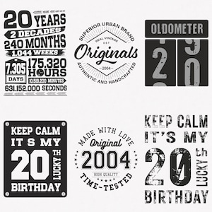 2004 Svg, 20º aniversário Svg, pacote de 6 pacotes 2004 Svg, Svg rústico original 2004, Svg vintage 2004, arquivos de transferência cortados e para passar a ferro