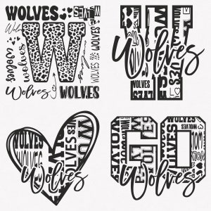 Wolves Svg, Wolves Typography 4 Sports Svg Mascot Pack, Wolves Typography Svg Cut Files Bundle, Wolves Mascot Svg Instant Download