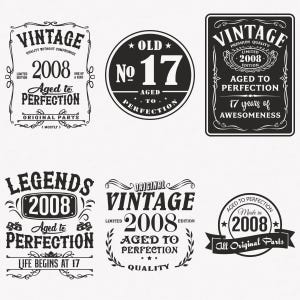 2008 Svg, 17th Birthday Svg, 6-pack 2008 Svg Bundle, Vintage 2008 Svg, Aged To Perfection 2008 Svg, Cut And Iron-On Transfer Files
