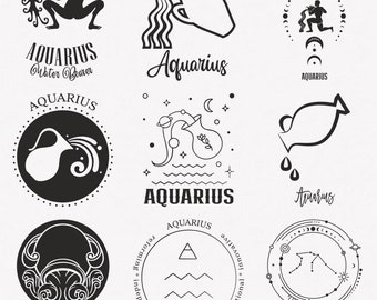 Aquarius Svg, Water Bearer Zodiac Symbol Svg, Aquarius Zodiac Sign Svg, 9-Pack Aquarius Horoscope Svg Bundle, Aquarius Simple Svg