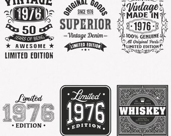 1976 Svg, 50th Birthday Svg, 6-pack 1976 Svg Bundle, Vintage 1976 Svg, Limited Edition 1976 Svg, Cut And Iron-On Transfer Files