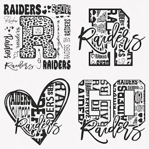 Raiders Svg, Raiders Typography 4 Sports Svg Mascot Pack, Raiders Typografie Svg Cut Files-bestanden, Raiders Mascot Svg Instant Download