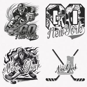 New York Svg, Pack de 4 mascottes Svg hockey sur glace New York, lot de fichiers Svg coupe New York, téléchargement immédiat de Svg mascotte New York