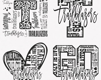 Trailblazers Svg, Trailblazers Typography 4 Sports Svg Mascot Pack, Trailblazers Typography Svg Cut Files Bundle