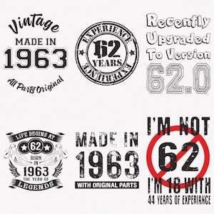 1963 Svg, 62nd Birthday Svg, 6-pack 1963 Svg Bundle, Made In 1963 Svg, Born In 1963 Svg, Cut And Iron-On Transfer Files