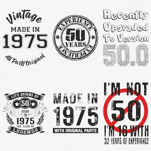 1975 Svg, 50th Birthday Svg, 6-pack 1975 Svg Bundle, Made In 1975 Svg, Born In 1975 Svg, Cut And Iron-On Transfer Files