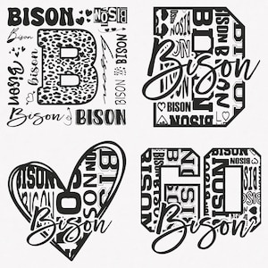 Bison Svg, Bison Typography 4 Sports Svg Mascot Pack, Bison Typography Svg Cut Files Bundle, Bison Mascot Svg Download istantaneo