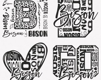Bison SVG, Bison Typografie 4 Sport svg Maskottchen Pack, Bison Typografie svg Cut Files Bundle, Bison Maskottchen svg Instant Download