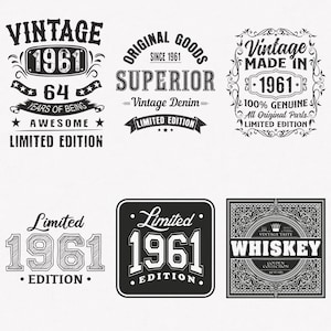 1961 Svg, 64th Birthday Svg, 6-pack 1961 Svg Bundle, Vintage 1961 Svg, Limited Edition 1961 Svg, Cut And Iron-On Transfer Files