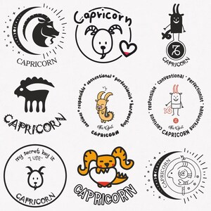Capricorno Svg, simbolo zodiacale capra Svg, segno zodiacale Capricorno Svg, pacchetto Svg oroscopo Capricorno da 9 confezioni, Capricorno carino Svg