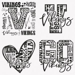 Vikings Svg, Pacchetto mascotte Vikings Typography 4 Sports Svg, Bundle di file di taglio Vikings Typography Svg, Download immediato mascotte Vikings Svg