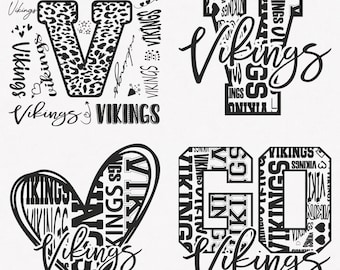 Vikings Svg, Vikings Typography 4 Sports Svg Mascot Pack, Vikings Typography Svg Cut Files Bundle, Vikings Mascot Svg Instant Download