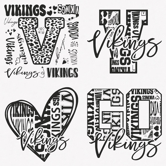 Vikings Svg, Vikings Typography 4 Sports Svg Mascot Pack, Vikings Typography Svg Cut Files Bundle, Vikings Mascot Svg Instant Download