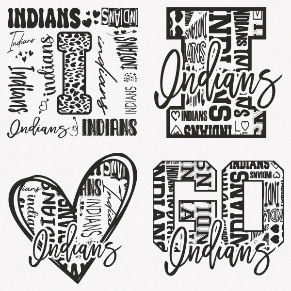 Indians Svg, Indians Typography 4 Sports Svg Mascot Pack, Indians Typography Svg Cut Files Bundle, Indians Mascot Svg Instant Download