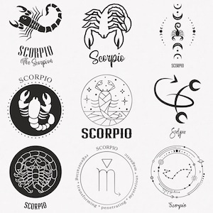 Scorpio Svg, Scorpion Zodiac Symbol Svg, Scorpio Zodiac Sign Svg, 9-Pack Scorpio Horoscope Svg Bundle, Scorpio Simple Svg