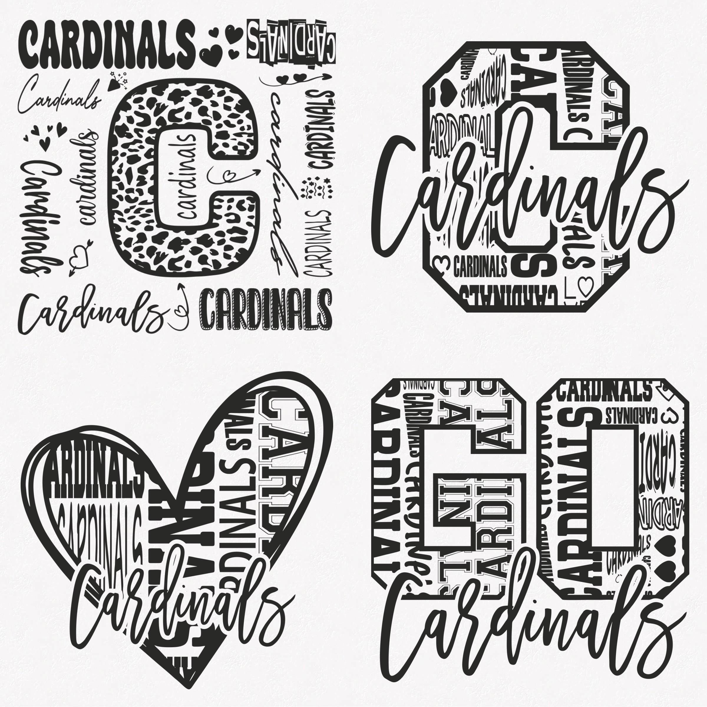 Paquete SVG de Cardinals – Tipografía y Mascota (4 diseños) Archivos de corte para Cricut y Silhouette