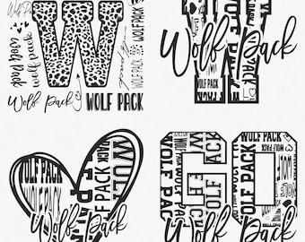 Wolf Pack Svg, Wolf Pack Tipografia 4 Sport Svg Mascot Pack, Wolf Pack Tipografia Svg File di taglio Bundle