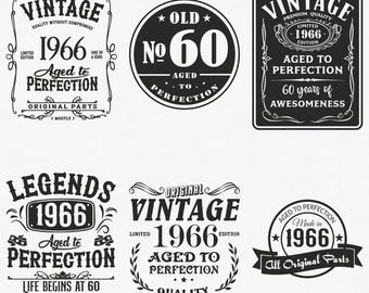 1966 Svg, 60th Birthday Svg, 6-pack 1966 Svg Bundle, Vintage 1966 Svg, Aged To Perfection 1966 Svg, Cut And Iron-On Transfer Files