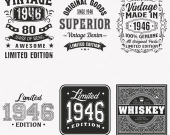 1946 svg, 80er Geburtstag svg, 6er-pack 1946 svg Bundle, Vintage 1946 svg, Limited Edition 1946 svg, Schnitt- und Aufbügeltransferdateien
