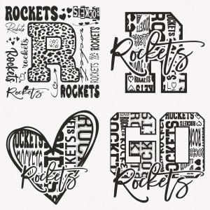 Rockets Svg, Rockets Typography 4 Sports Svg Mascot Pack, Rockets Typography Svg Cut Files Bundle, Rockets Mascot Svg Download istantaneo