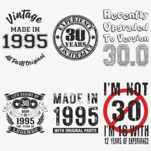 1995 Svg, 30° compleanno Svg, 6-pack 1995 Svg Bundle, Made In 1995 Svg, Born In 1995 Svg, File di trasferimento tagliati e stirati