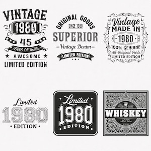 1980 Svg, 45th Birthday Svg, 6-pack 1980 Svg Bundle, Vintage 1980 Svg, Limited Edition 1980 Svg, Cut And Iron-On Transfer Files