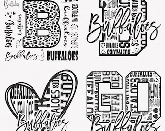 Buffaloes Svg, Buffaloes Typography 4 Sports Svg Mascot Pack, Buffaloes Typography Svg Cut Files Bundle