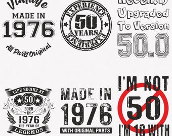 1976 svg, 50. Geburtstags-Svg, 6er-Pack 1976-Svg-Bundle, Made 1976-Svg, Geboren 1976-Svg-, Schnitt- und Aufbügeltransferdateien