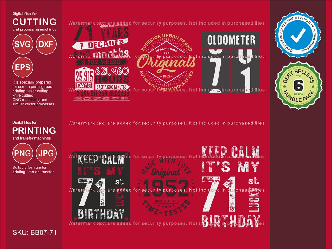 1952 Svg 71st Birthday Svg 6-pack 1952 Svg Bundle Original - Etsy