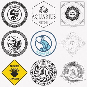 Aquarius Svg, Water Bearer Zodiac Symbol Svg, Aquarius Zodiac Sign Svg, 9-Pack Aquarius Horoscope Svg Bundle, Aquarius Classic Svg