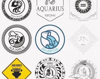 Aquarius Svg, Water Bearer Zodiac Symbol Svg, Aquarius Zodiac Sign Svg, 9-Pack Aquarius Horoscope Svg Bundle, Aquarius Classic Svg