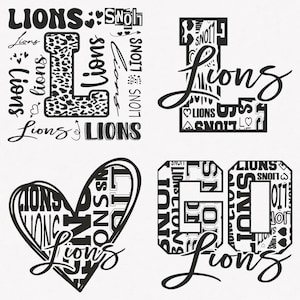 Löwen geschnitten Datei, Löwen Typografie 4 Sport SVG Maskottchen Pack, Löwen Typografie geschnitten Dateien Bundle, Löwen Maskottchen geschnitten Dateien und Sofort Download