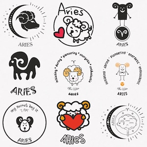 Ariete Svg, simbolo zodiacale Ariete Svg, segno zodiacale Ariete Svg, pacchetto da 9 pezzi Ariete Oroscopo Svg, Ariete carino Svg, file di trasferimento tagliati e termoadesivi