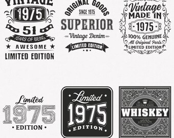 1975 Svg, 51st Birthday Svg, 6-pack 1975 Svg Bundle, Vintage 1975 Svg, Limited Edition 1975 Svg, Cut And Iron-On Transfer Files
