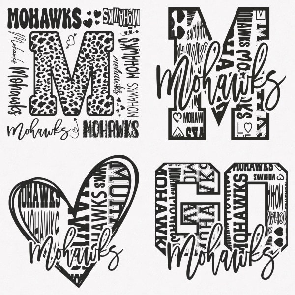 Mohawks Svg, Mohawks Typography 4 Sports Svg Mascot Pack, Mohawks Typography Svg Cut Files Bundle, Mohawks Mascot Svg Instant Download