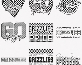 Grizzlies Svg, Grizzlies Checkered Typography 9 Sports Svg Mascot Pack, Grizzlies Checkered Typography Svg Cut Files Bundle