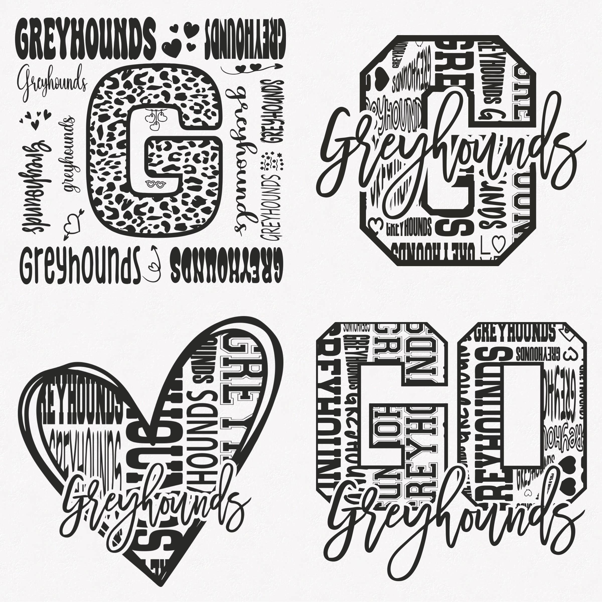Greyhounds Svg, Greyhounds Typography 4 Sports Svg Mascot Pack, Greyhounds Typography Svg Cut Files Bundle