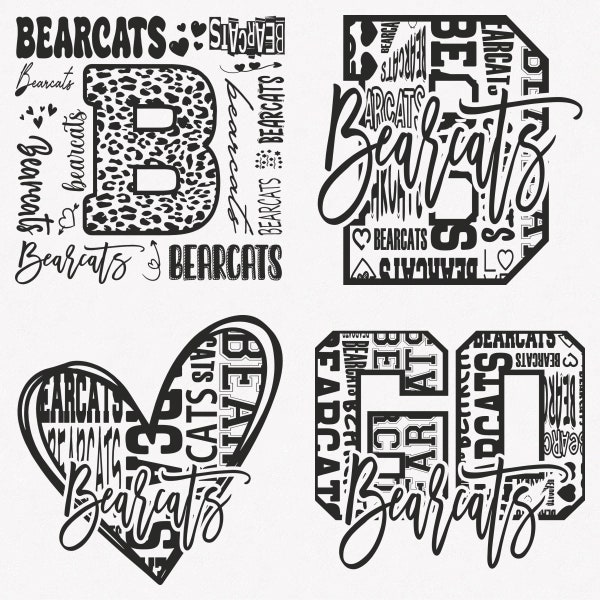 Bearcats Svg, Bearcats Typography 4 Sports Svg Mascot Pack, Bearcats Typography Svg Cut Files Bundle, Bearcats Mascot Svg Instant Download