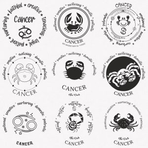 Kanker Svg, krab Zodiac symbool Svg, kanker sterrenbeeld Svg, 9-Pack kanker horoscoop Svg bundel, kanker positieve trefwoorden Svg
