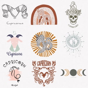 Steenbok Svg, Geit Zodiac Symbol Svg, Steenbok Zodiac Sign Svg, 9-Pack Steenbok Horoscoop Svg Bundel, Steenbok Boho Design Svg
