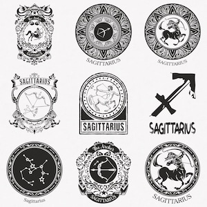 Sagittarius Svg, Archer Zodiac Symbol Svg, Sagittarius Zodiac Sign Svg, 9-Pack Sagittarius Horoscope Svg Bundle, Sagittarius Vintage Svg